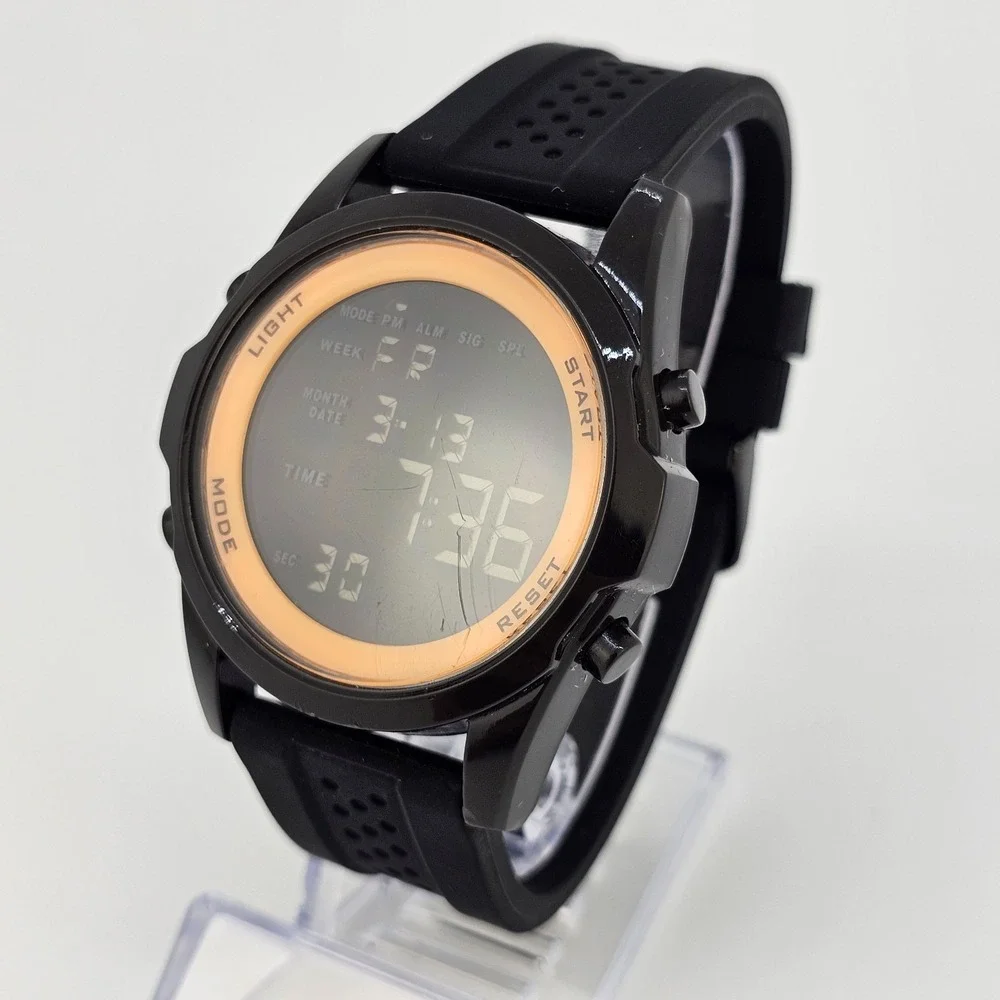 Men's Digital Watch 48MM Black Case Black Plastic Bands New Battery‎
